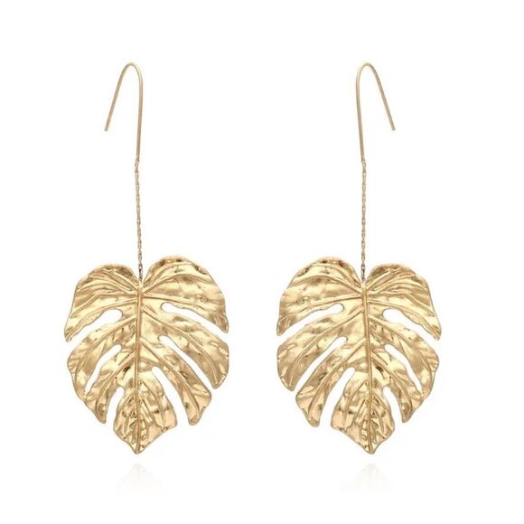 Gold leaf drop earrings M117 - Picture 1 of 6